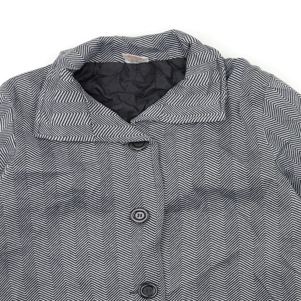 Anne De Lancay Womens Grey Striped  Overcoat Coat Size M