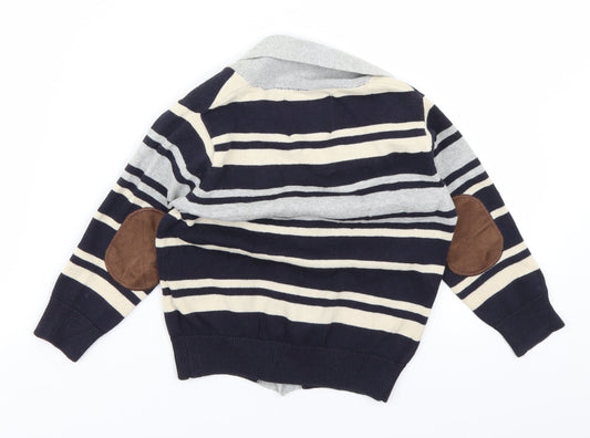 Rebel Boys Blue Striped Knit Cardigan Jumper Size 24 Months