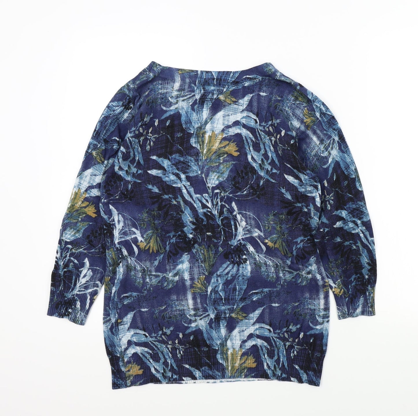 Joseph A Womens Blue Geometric  Henley Jumper Size M