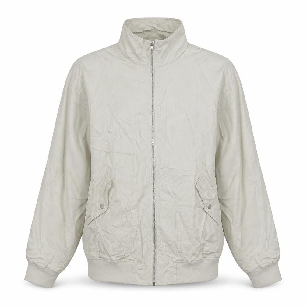 Front view of ASOS women’s grey bomber jacket jacket, size UK 8, - oversized