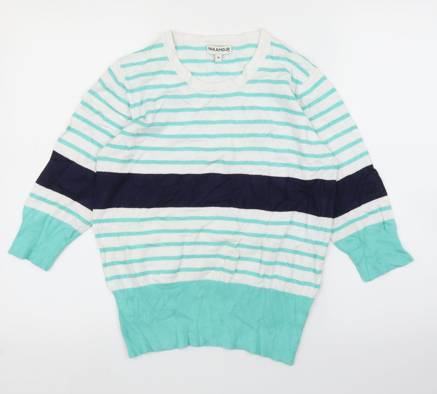 Paramour Womens Green Striped  Pullover Jumper Size M