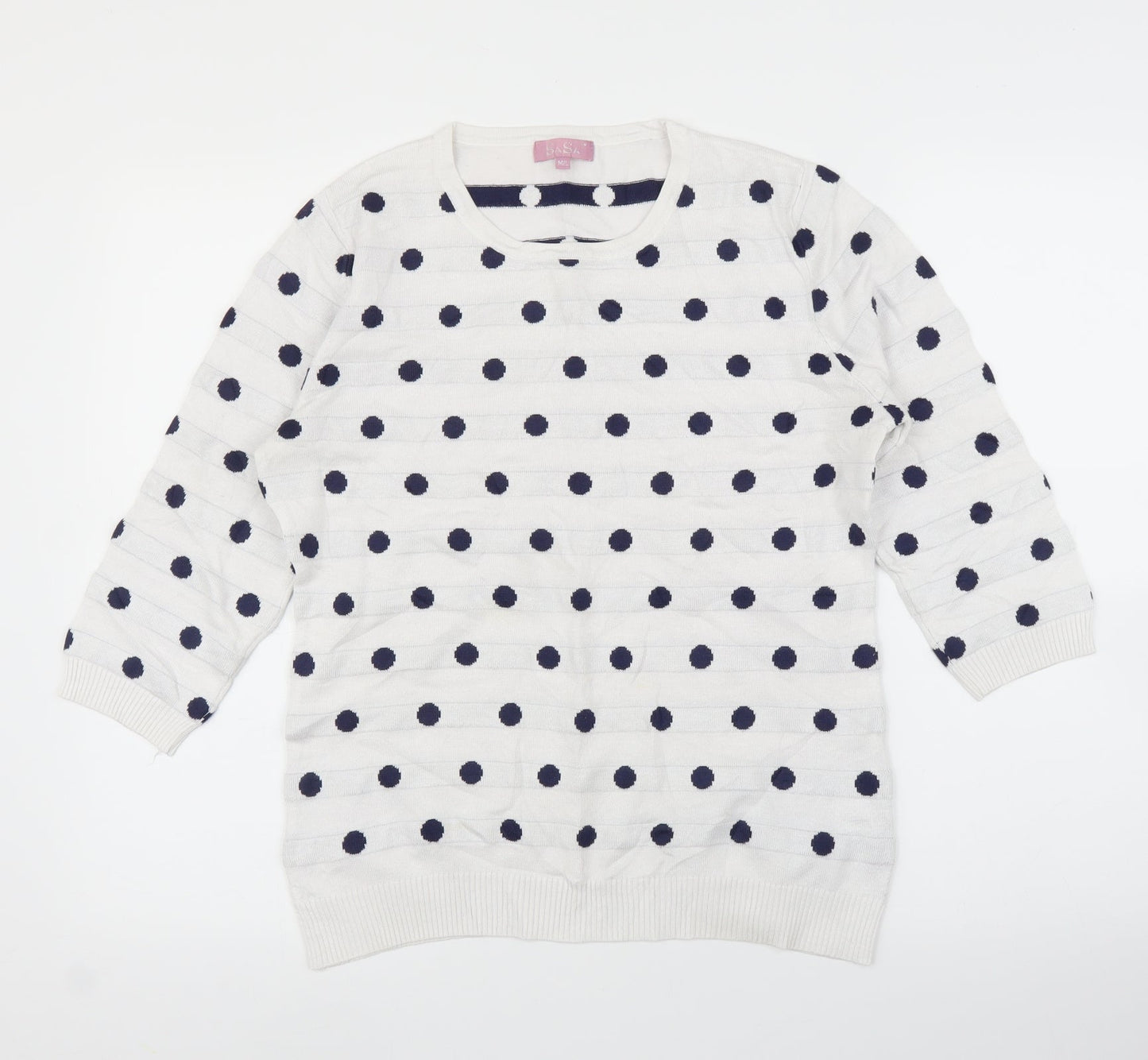 SaSa Womens White Polka Dot  Pullover Jumper Size M