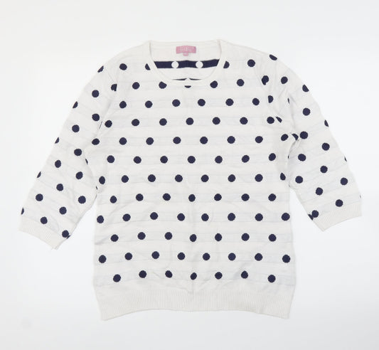 SaSa Womens White Polka Dot  Pullover Jumper Size M