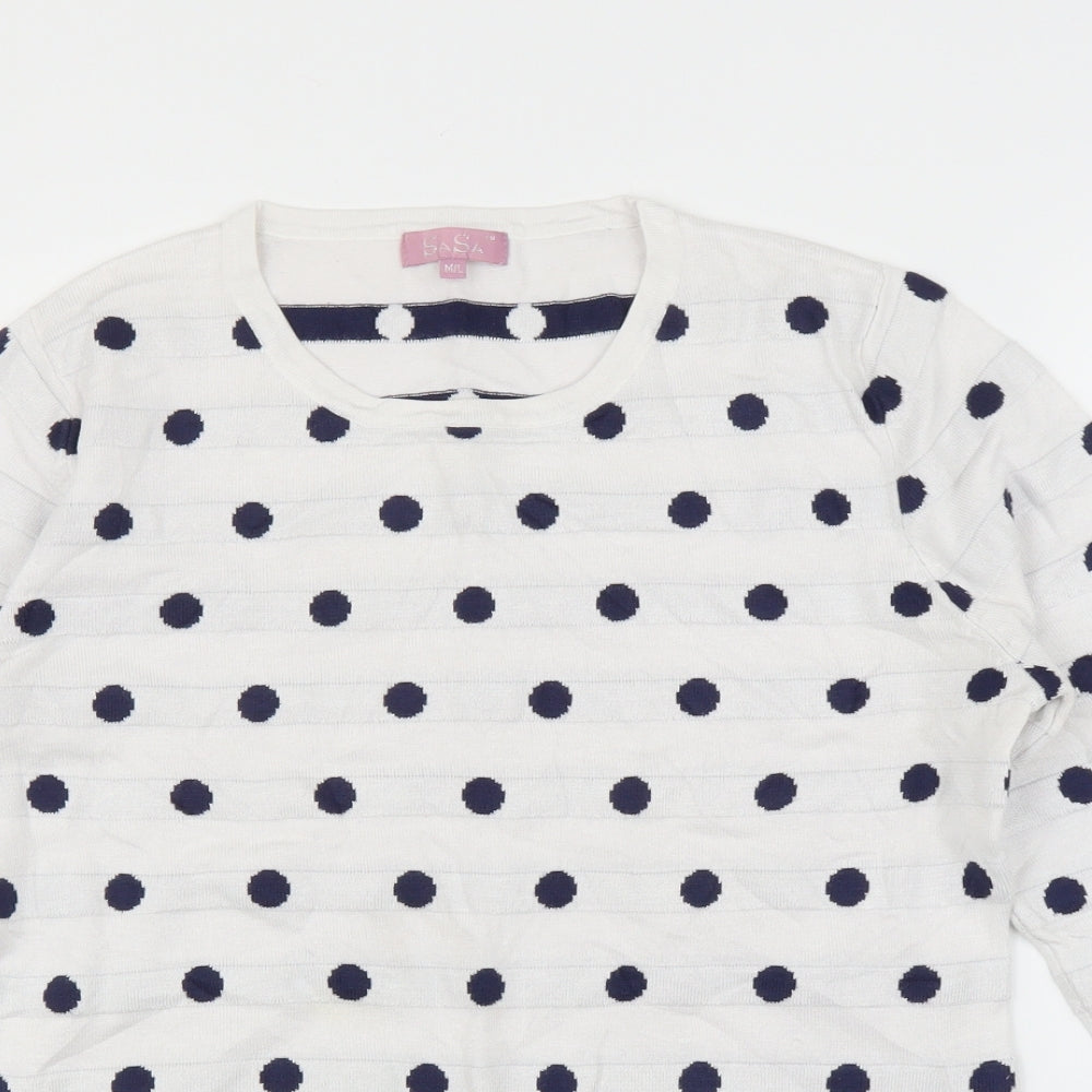 SaSa Womens White Polka Dot  Pullover Jumper Size M