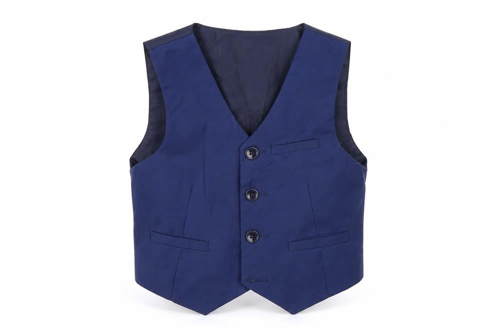 Front view of y&z boys’ black jacket waistcoat, size 2, years