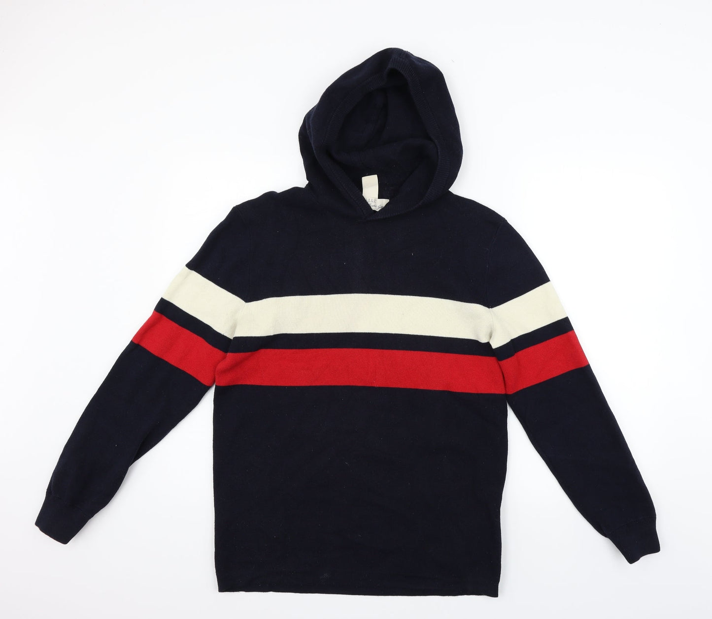 H&M Mens Blue Striped  Pullover Hoodie Size S