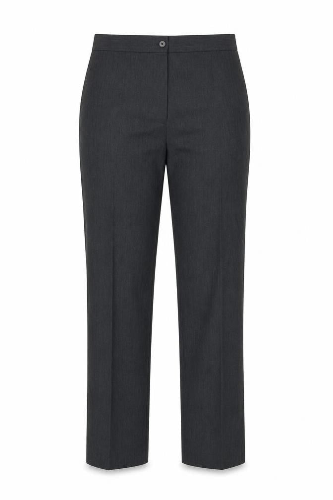 Front view of Dunnes women’s grey trousers, size UK 14, 28-inch leg