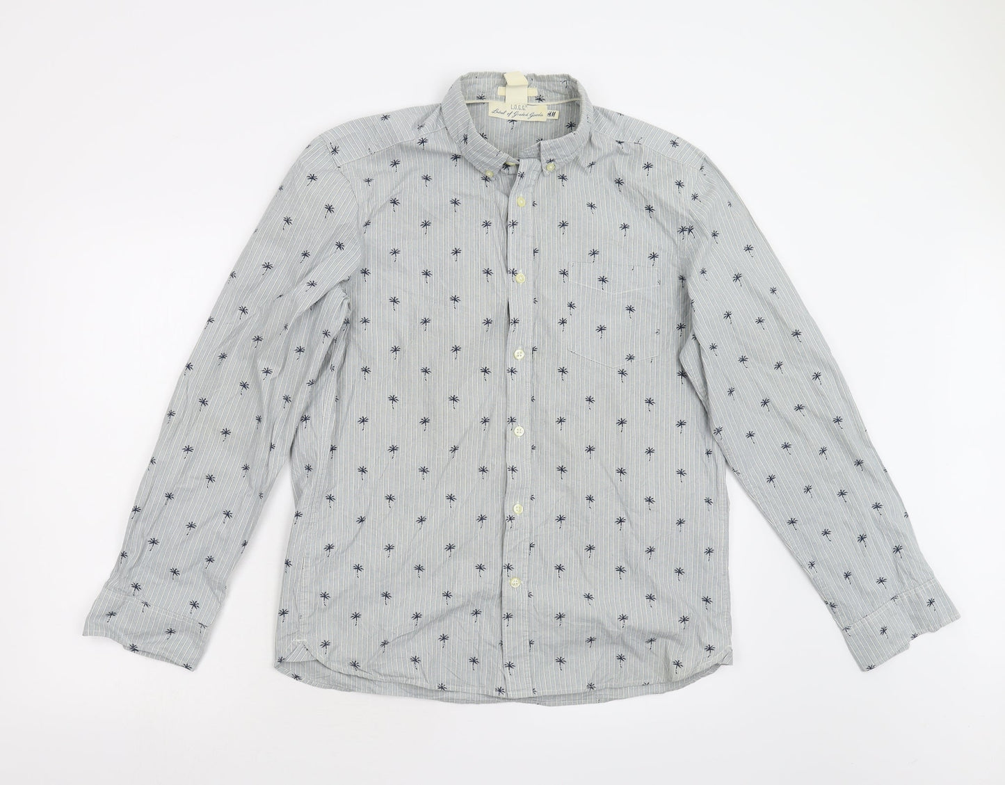H&M Mens Blue Striped   Button-Up Size M