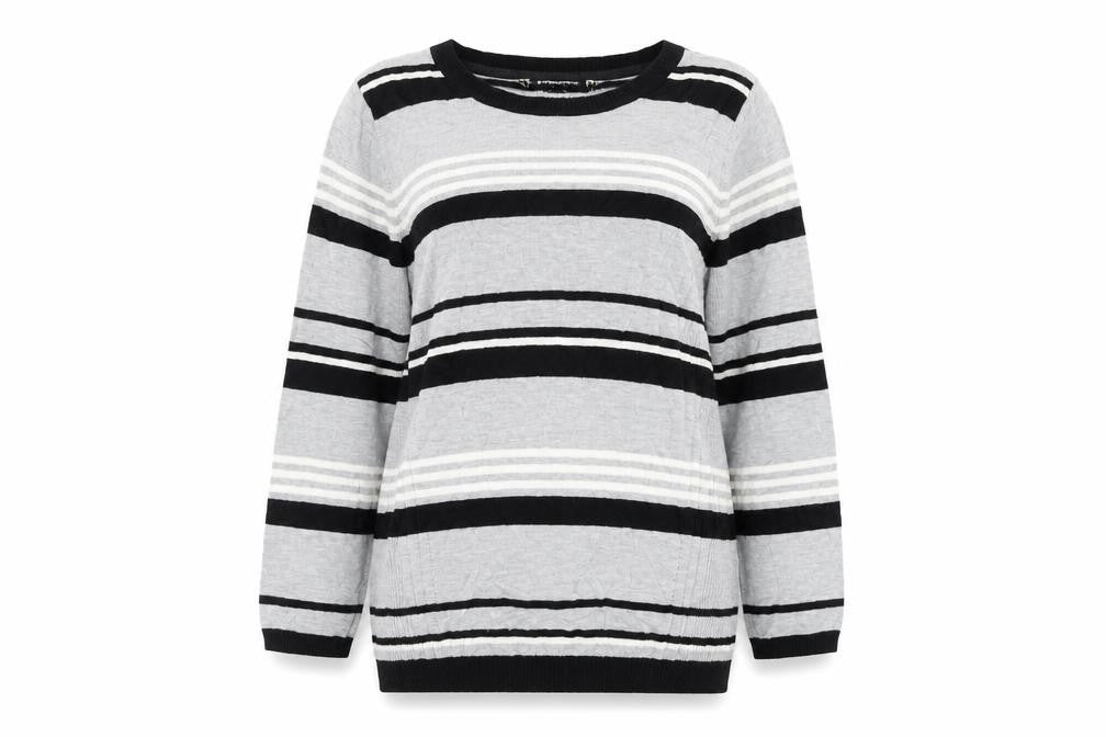 Front view of Principles women’s grey striped jumper, size UK 14