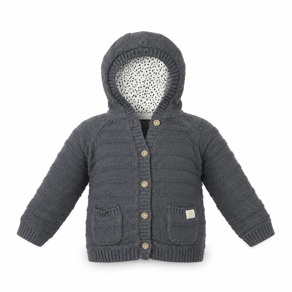 Front view of John Lewis boys’ grey striped jacket coat, size 9-12, months