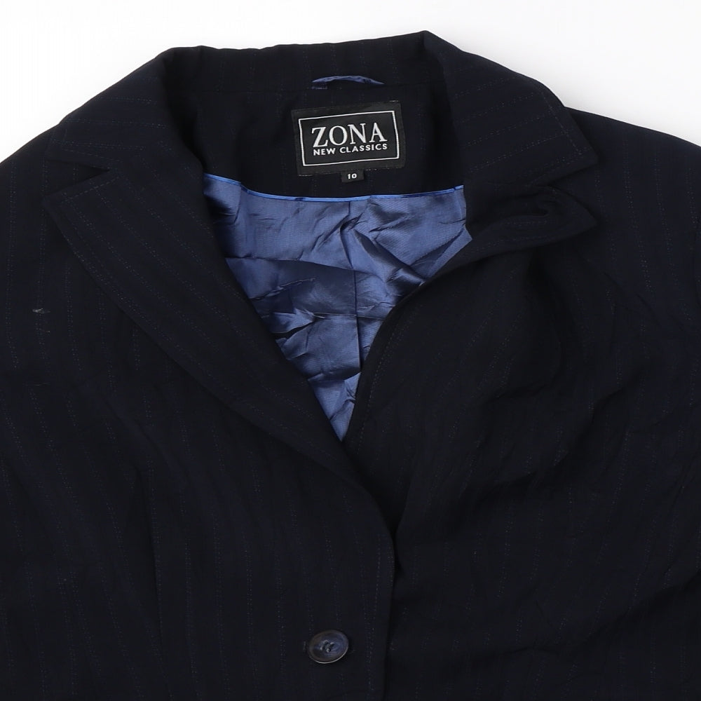 Zona Womens Black Striped  Jacket Blazer Size 10