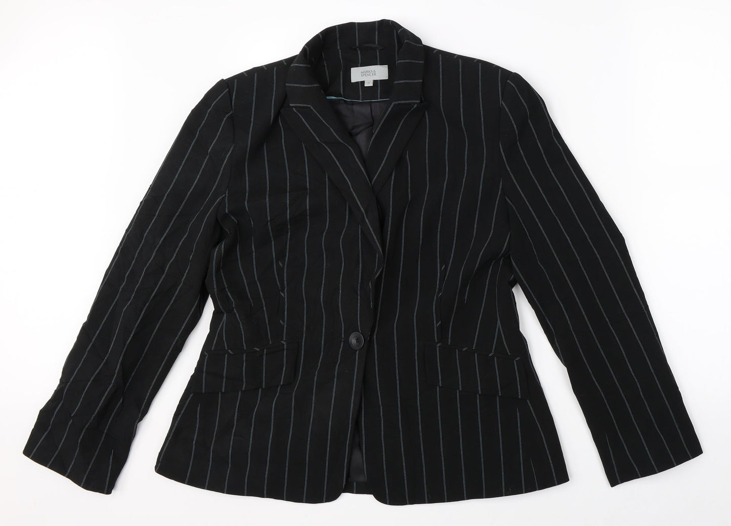 Marks & Spencer Womens Black Striped  Jacket Suit Jacket Size 14