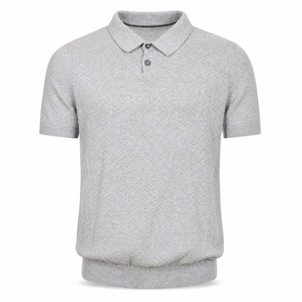 Front view of ACW 85 men’s grey polo, size S