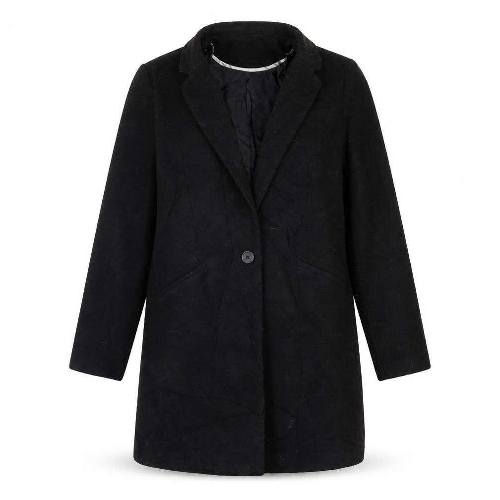 Front view of Atmosphere women’s black overcoat coat, size UK 10