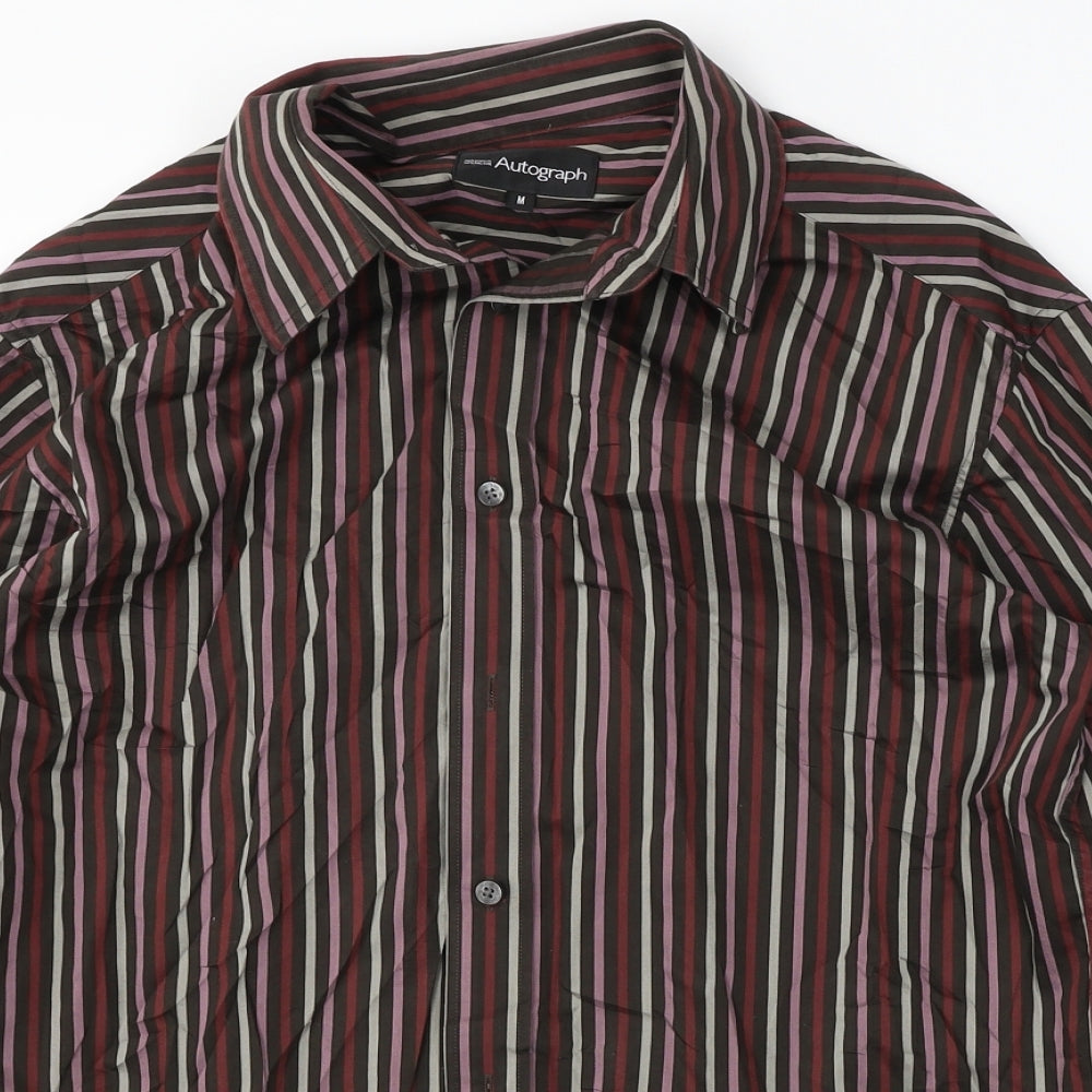 Marks and Spencer Mens Brown Striped   Button-Up Size M