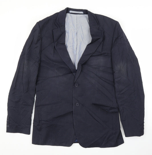 M&S Mens Blue Striped  Jacket Suit Jacket Size 38