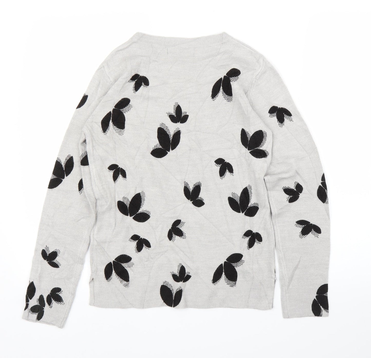 M&S Womens Grey Floral  Pullover Jumper Size 6