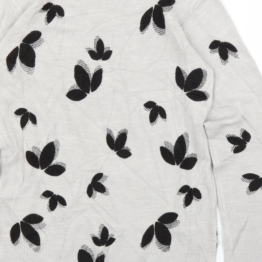 M&S Womens Grey Floral  Pullover Jumper Size 6
