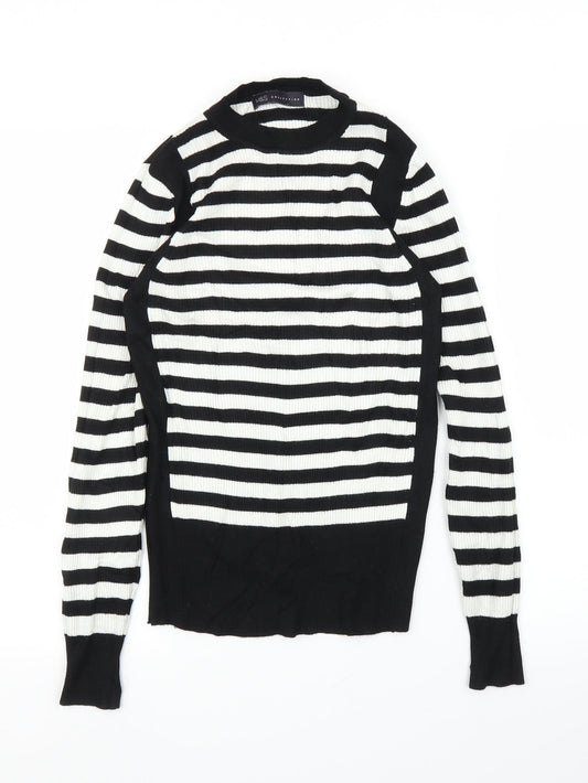 M&S Womens Black Striped  Pullover Jumper Size 10