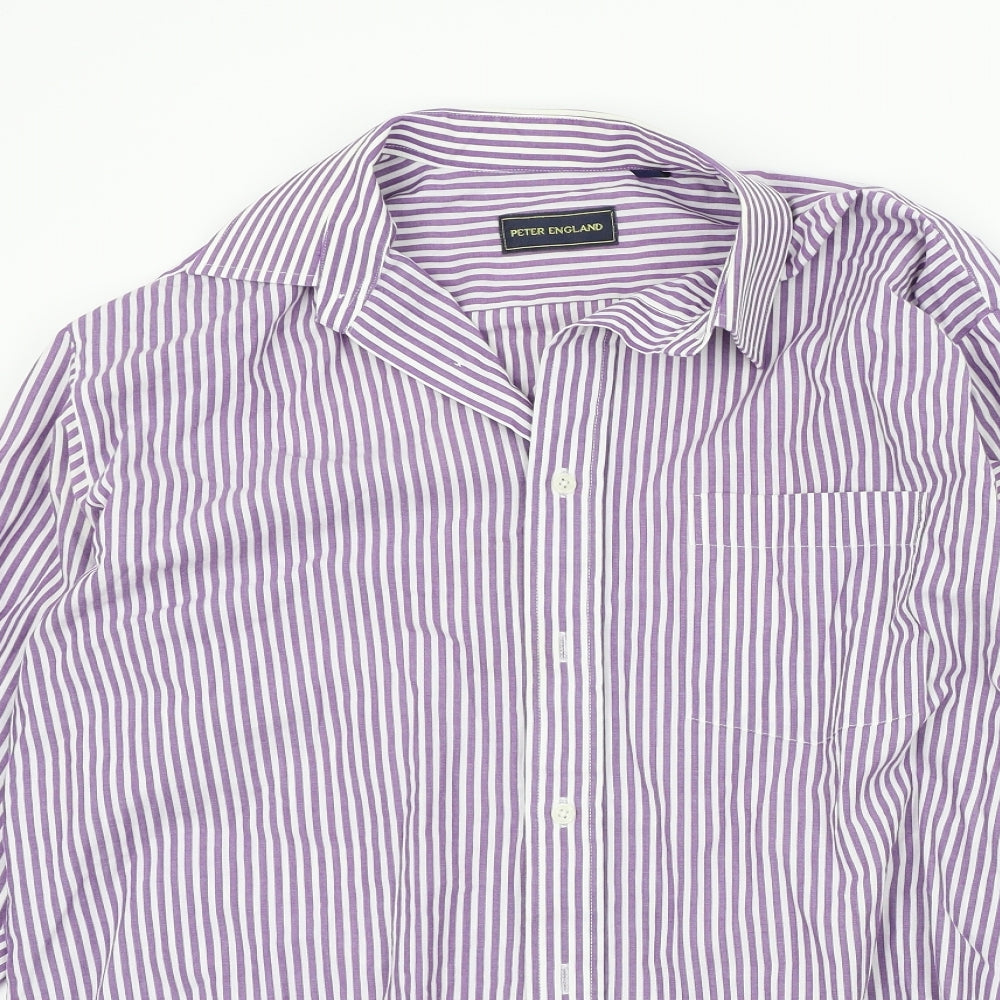 Peter England Mens Purple Striped   Button-Up Size 16