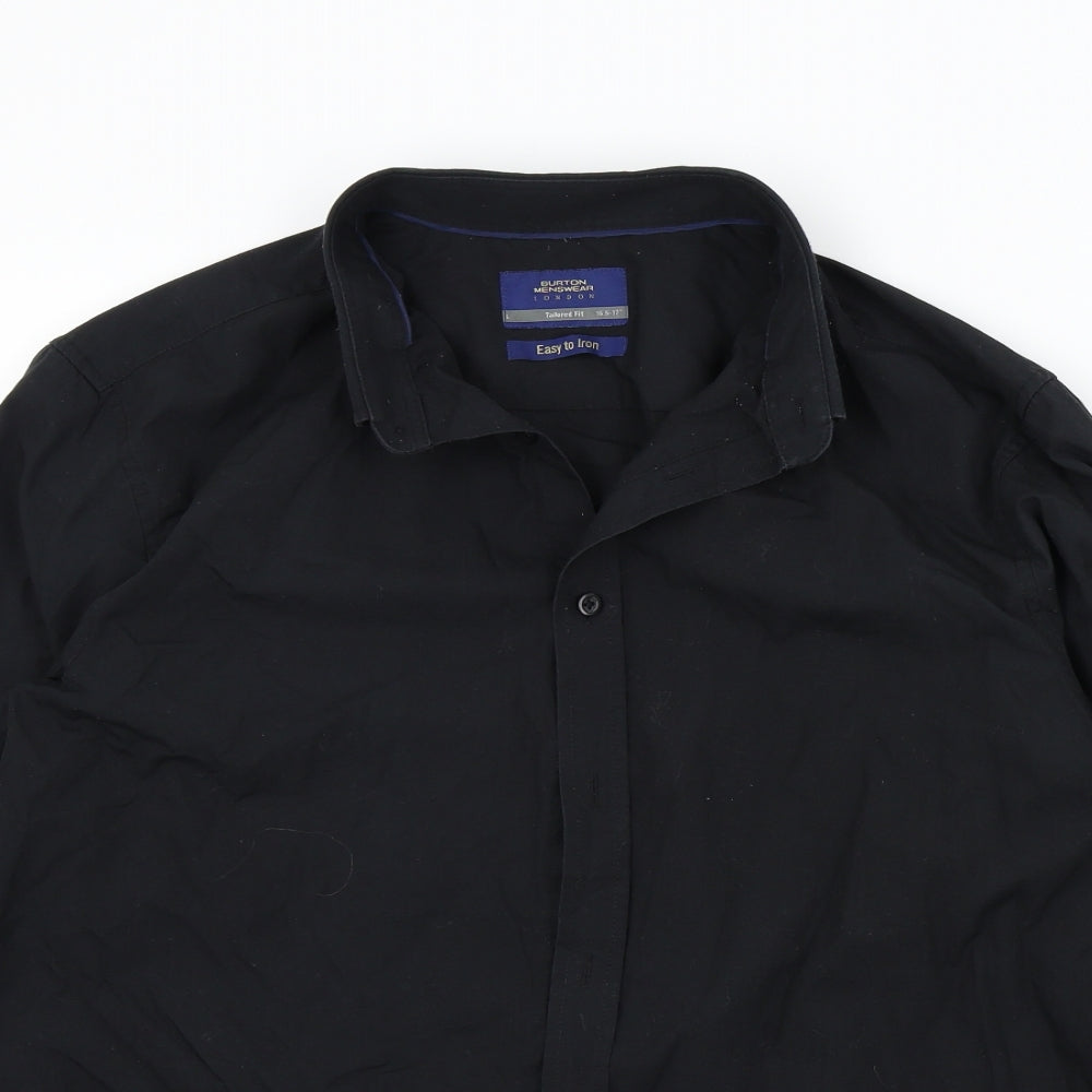 BURTONS Mens Black Colourblock   Button-Up Size 16.5