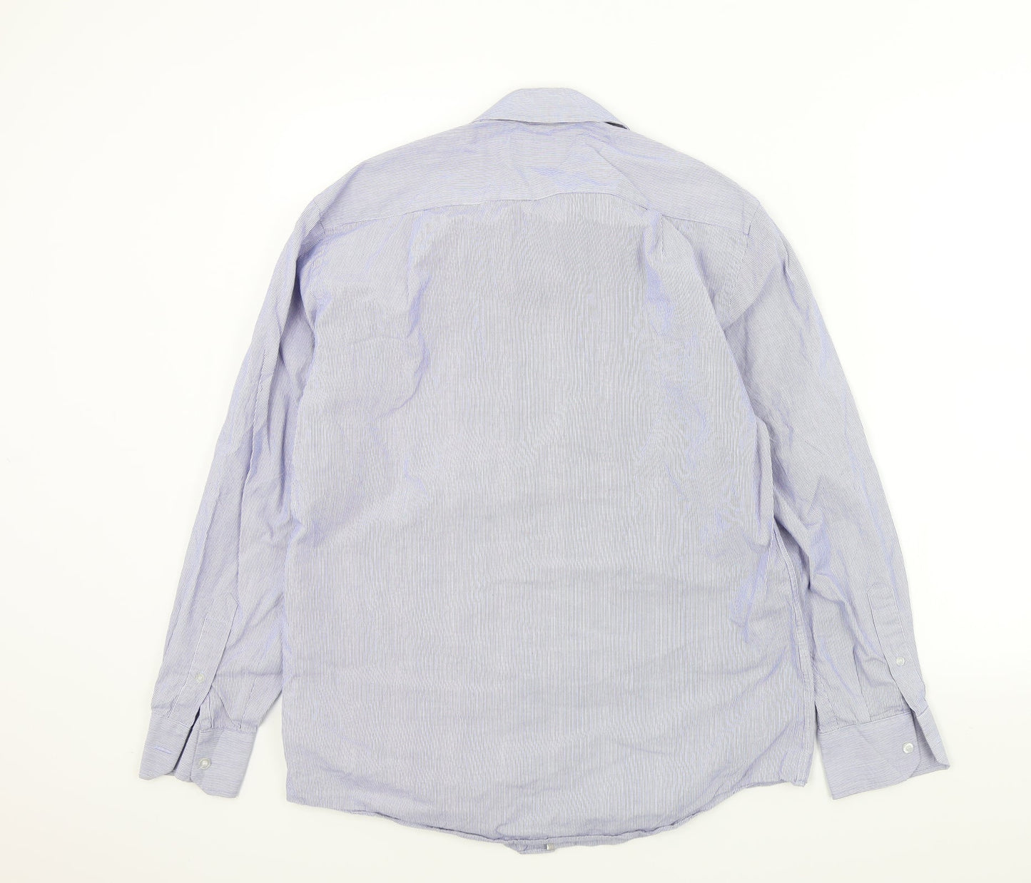 M&S Mens Blue Striped   Button-Up Size 15