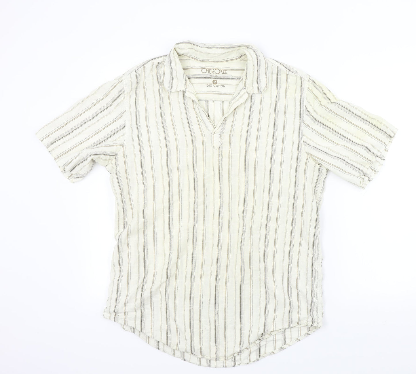 Cherokee Mens Brown Striped   Button-Up Size M