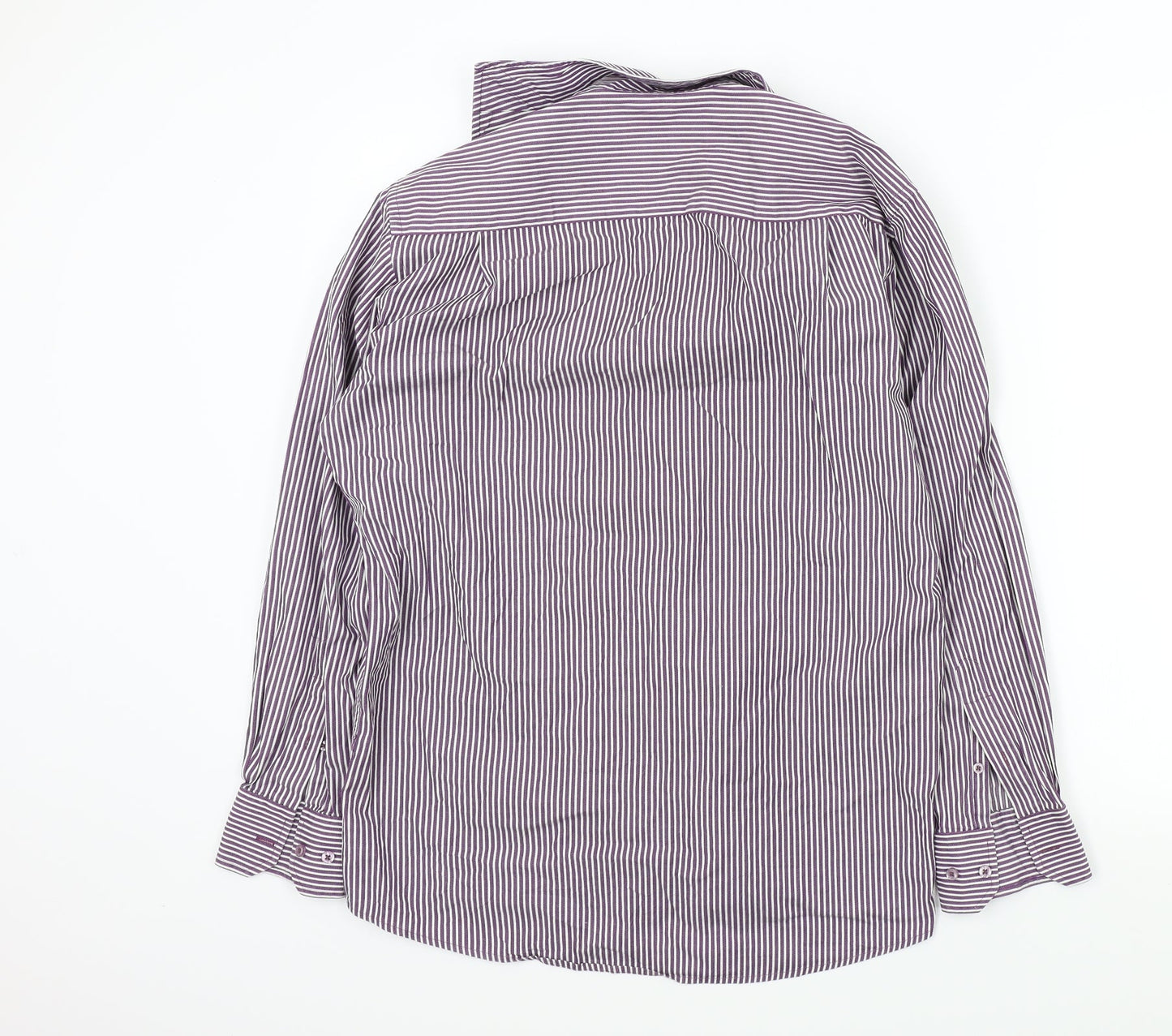 Perry Ellis Mens Purple Striped   Button-Up Size 15.5