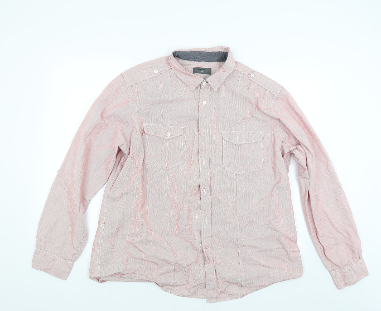 Burton Mens Red Striped   Button-Up Size 2XL