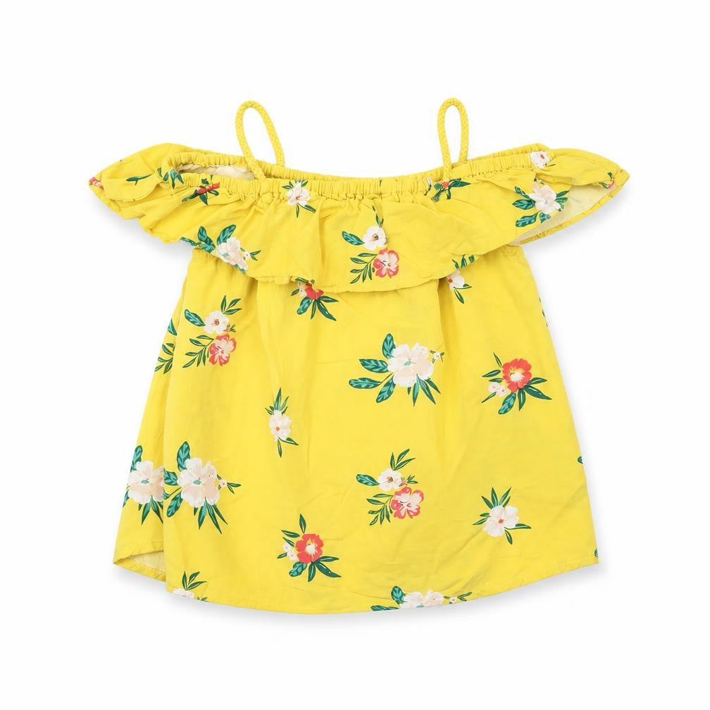 Front view of Old Navy girls’ yellow floral basic blouse, size 4, years