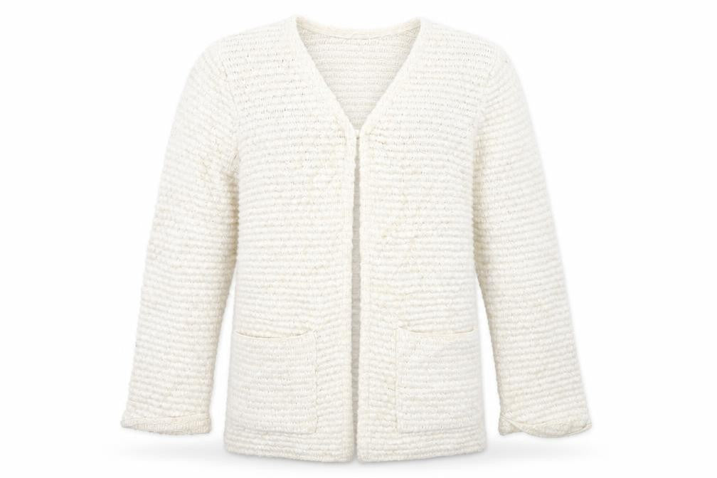 Front view of John Lewis girls’ beige jacket, size 11, years