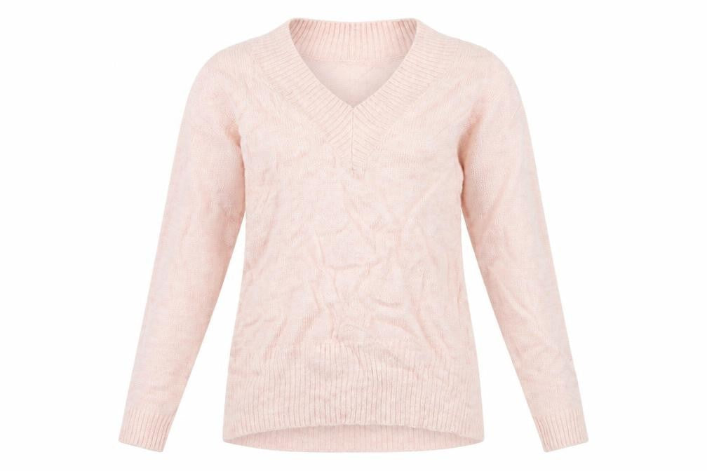 Front view of Miss Selfridge women’s pink jumper, size UK 6