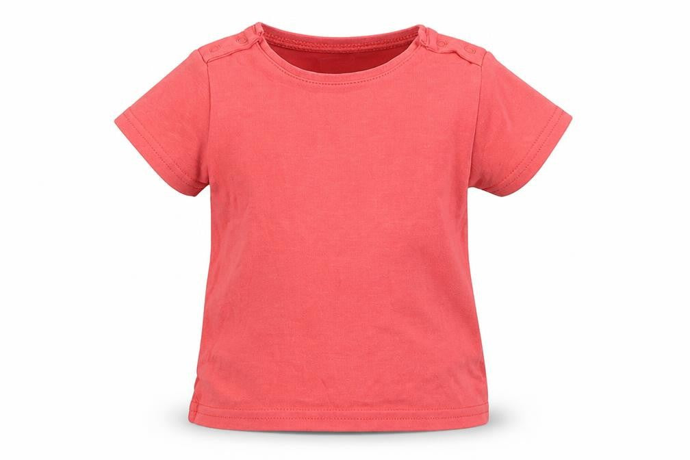 Front view of Mama & Papas girls’ pink basic t-shirt, size 9-12, months