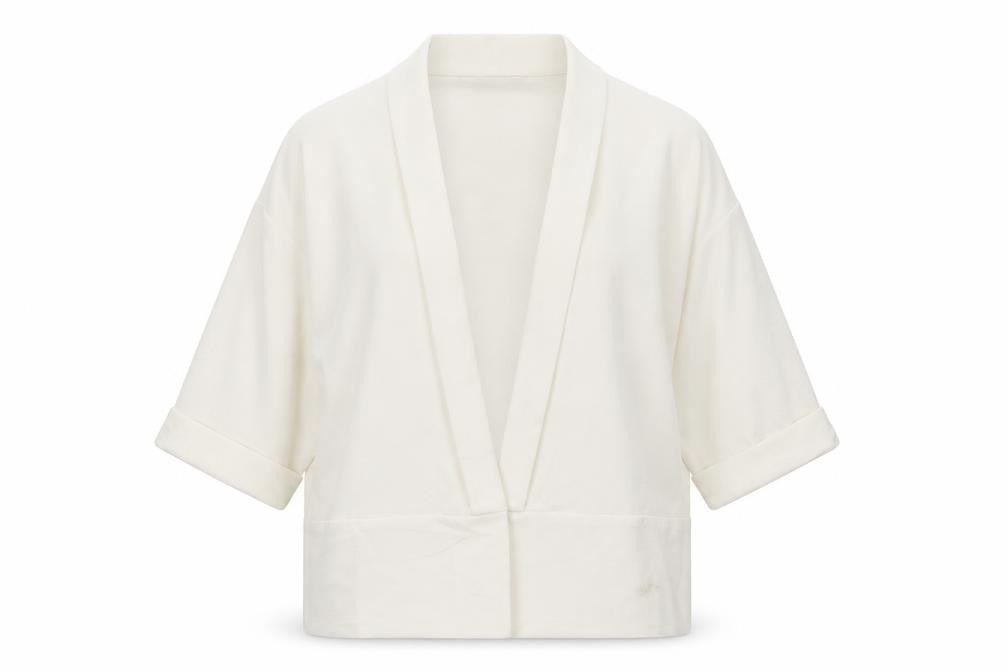 Front view of Miss Selfridge women’s white jacket, size UK 10