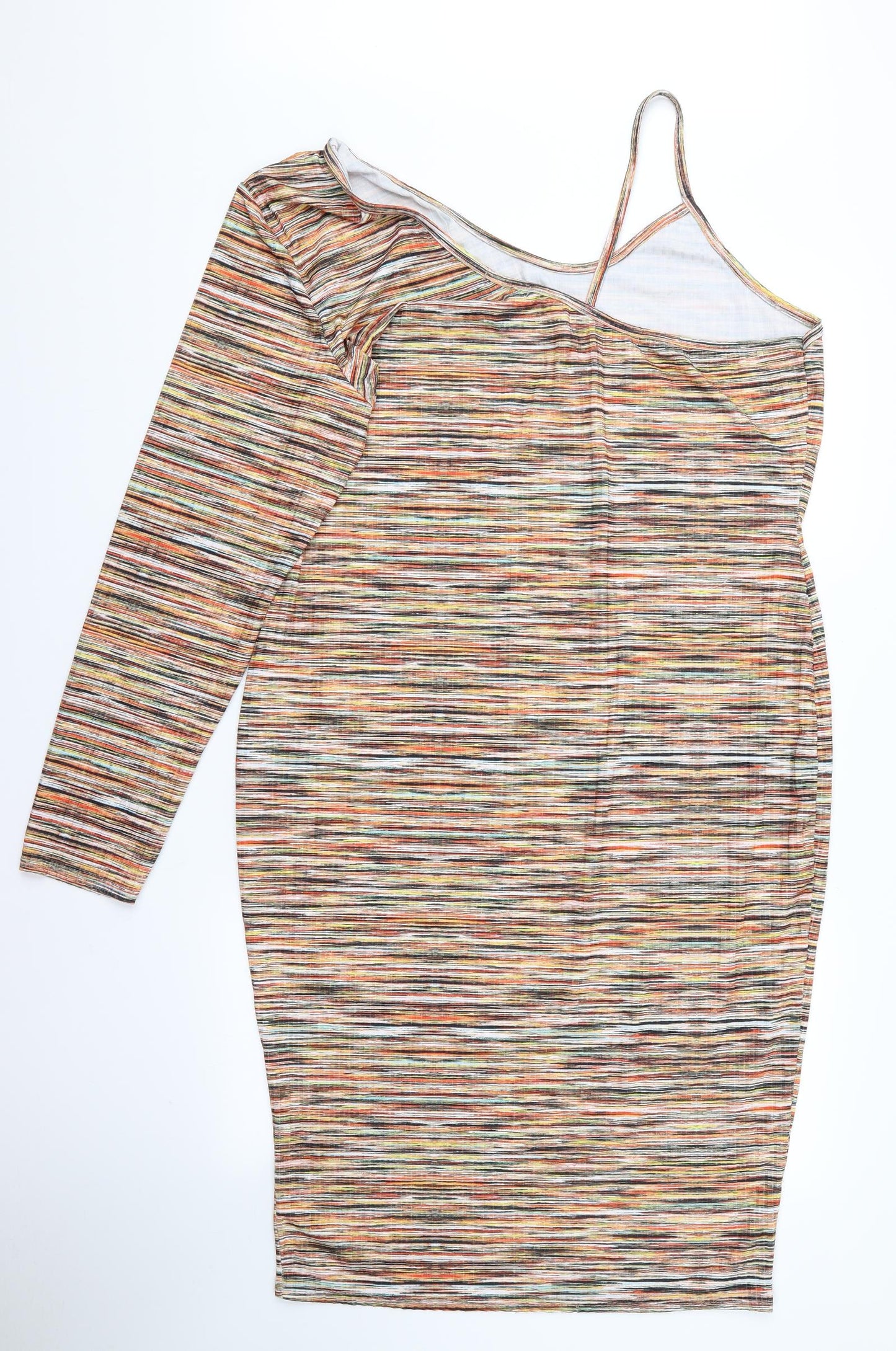 PRETTYLITTLETHING Womens Multicoloured Striped Rayon Pencil Dress  Size 14