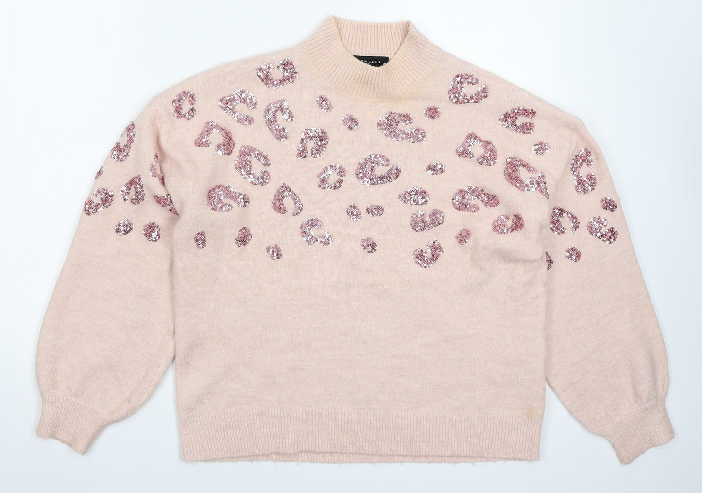 New Look Womens Pink Animal Print Knit Pullover Jumper Size S