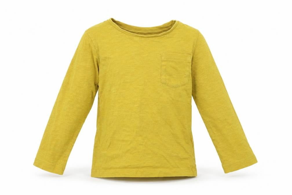 Front view of mamas & papas girls’ yellow basic t-shirt, size 2-3, years
