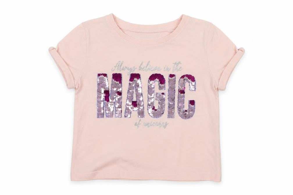 Front view of Matalan girls’ pink jersey basic t-shirt, size 5, years - magic