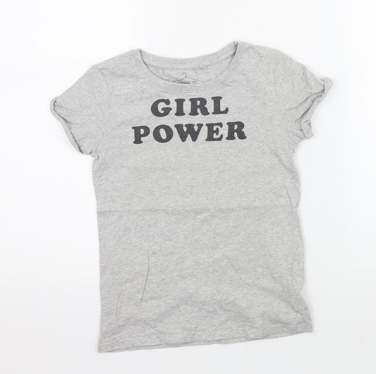 NEXT Girls Grey Geometric Jersey Basic T-Shirt Size 8 Years  - Girl Power