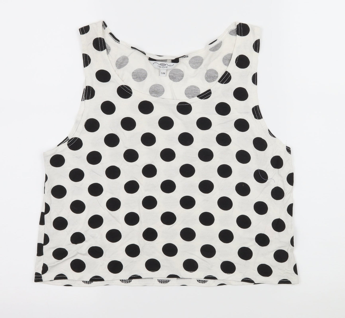 New Look Womens White Polka Dot Jersey Basic Tank Size S
