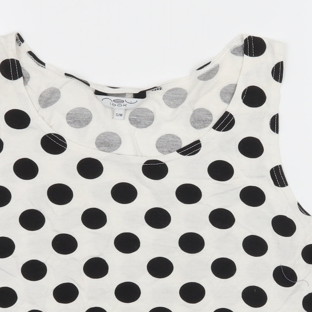 New Look Womens White Polka Dot Jersey Basic Tank Size S