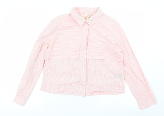 girl krazy Womens Pink Striped  Cropped Button-Up Size S