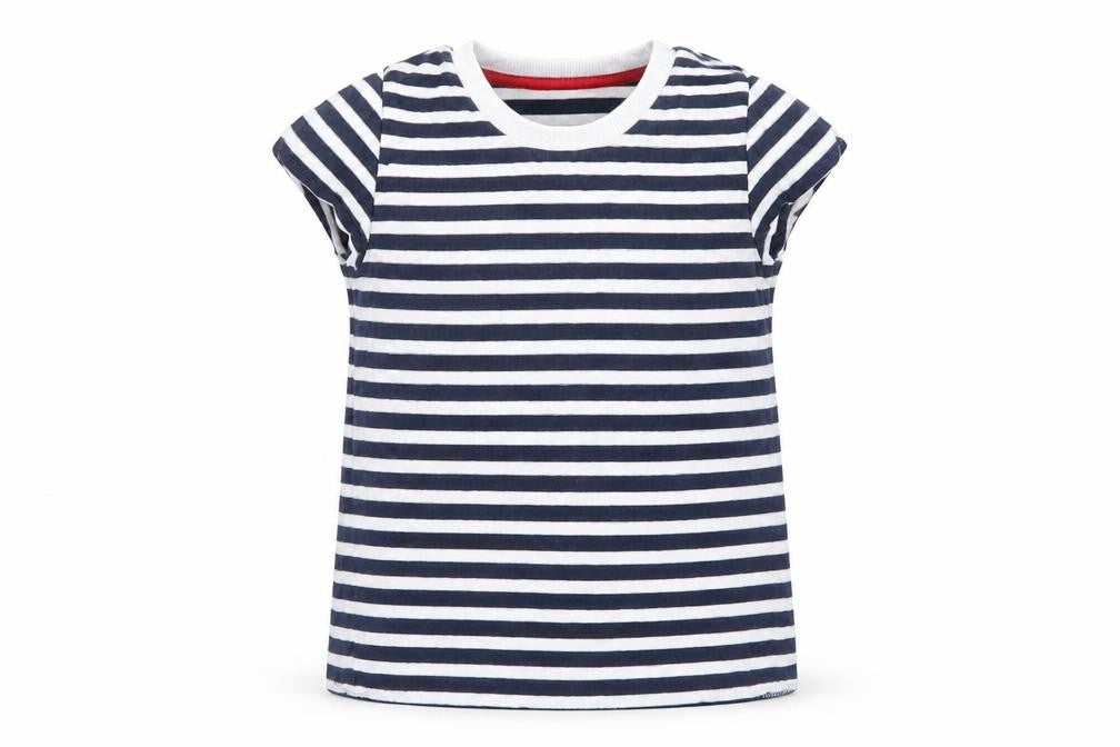 Front view of Matalan girls’ multicoloured striped basic t-shirt, size 4-5, years