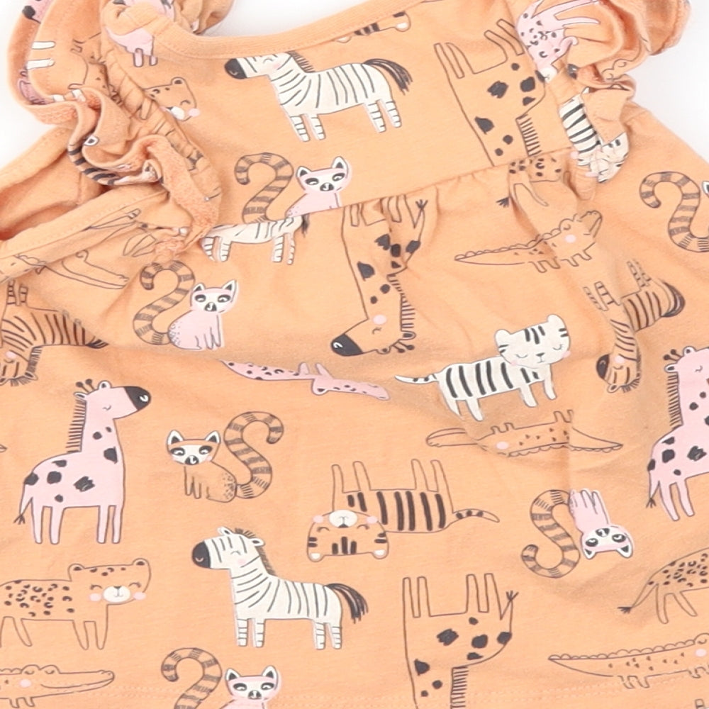 George Girls Orange Animal Print  Basic T-Shirt Size 12-18 Months
