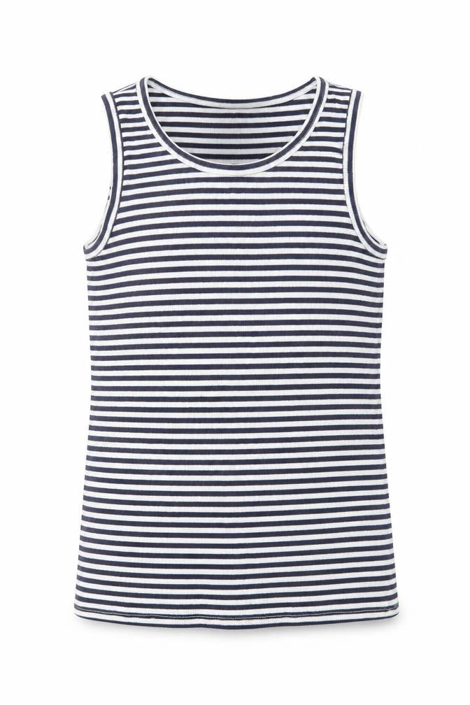 Front view of Next girls’ blue striped basic t-shirt, size 9, years