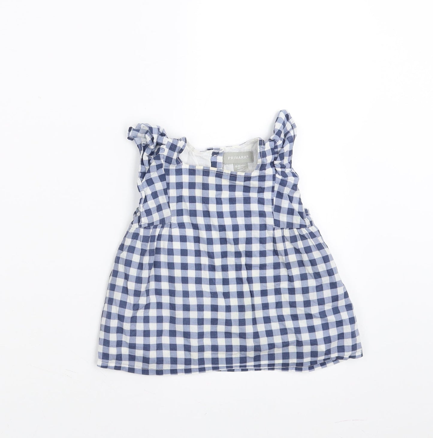 Primark Girls Blue Check  Basic Blouse Size 12-18 Months  - ruffle shoulders