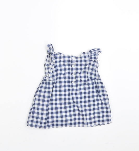 Primark Girls Blue Check  Basic Blouse Size 12-18 Months  - ruffle shoulders