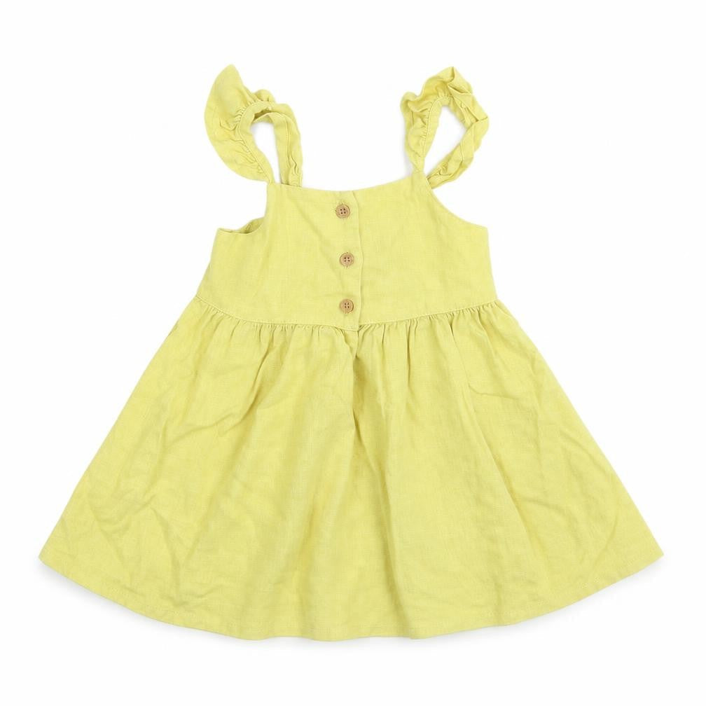 Front view of Next girls’ yellow a-line, size 9-12, months