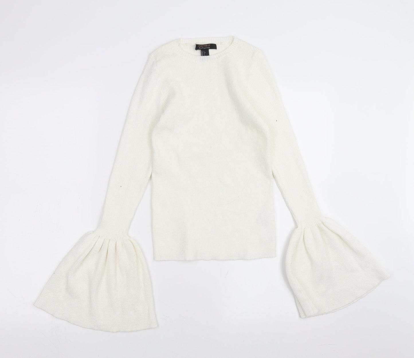 FOREVER 21 Womens White   Pullover Jumper Size L  - flared sleeves
