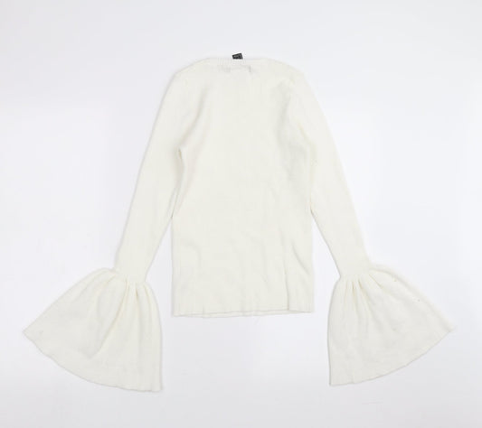 FOREVER 21 Womens White   Pullover Jumper Size L  - flared sleeves